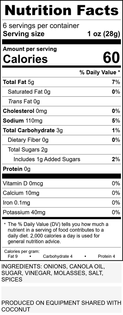 us standard nutrition panel facts for nerdy dad onion butter